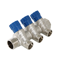 Коллектор Valtec VTc.560.N.0603 1″ Ду25 выходов-3x1/2″ Py10 внутренняя/наружная резьба, выходы наружная резьба, корпус латунь, с регулирующими клапанами в г. Москва