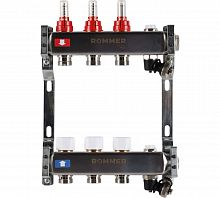 Коллектор стальной ROMMER RMS-1201 с расходомерами, с клапаном выпуска воздуха и сливом, 3 выхода в г. Москва