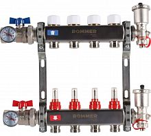 Коллектор стальной ROMMER RMS-1210 в сборе с расходомерами, 4 выхода в г. Москва