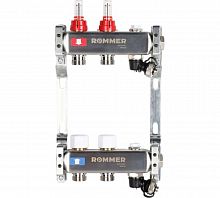 Коллектор стальной ROMMER RMS-1201 с расходомерами, с клапаном выпуска воздуха и сливом, 2 выхода в г. Москва