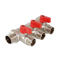 Коллектор Valtec VTc.580.N.0603 1″ Ду25 выходов-3x1/2″ Py10 внутренняя/наружная резьба, выходы наружая резьба, с шаровыми кранами, корпус латунь в г. Москва