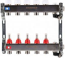 Коллектор стальной ROMMER RMS-1201 с расходомерами, с клапаном выпуска воздуха и сливом, 5 выходов в г. Москва