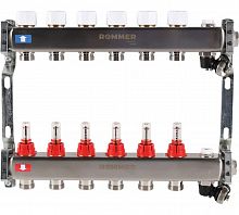 Коллектор стальной ROMMER RMS-1201 с расходомерами, с клапаном выпуска воздуха и сливом, 6 выходов в г. Москва