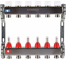 Коллектор стальной ROMMER RMS-1200 с расходомерами, 6 выходов в г. Москва
